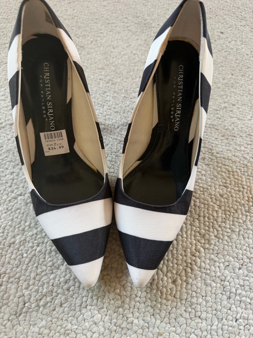 Christian Siriano Black and White Striped Pointed Flats